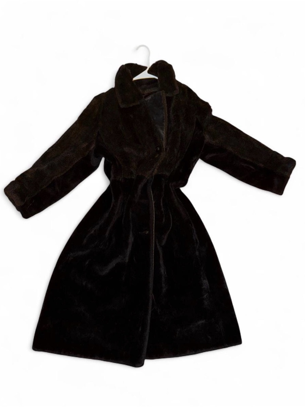 Women's Black Faux Fur Trench Coat - Classic Plush Outerwear